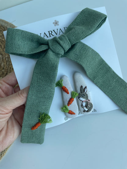 Handmade Embroidered Linen Hair Bows Set – Forest Animals | Baby & Toddler Girl Hair Accessories 🚚 Free Shipping from Ukraine🇺🇦