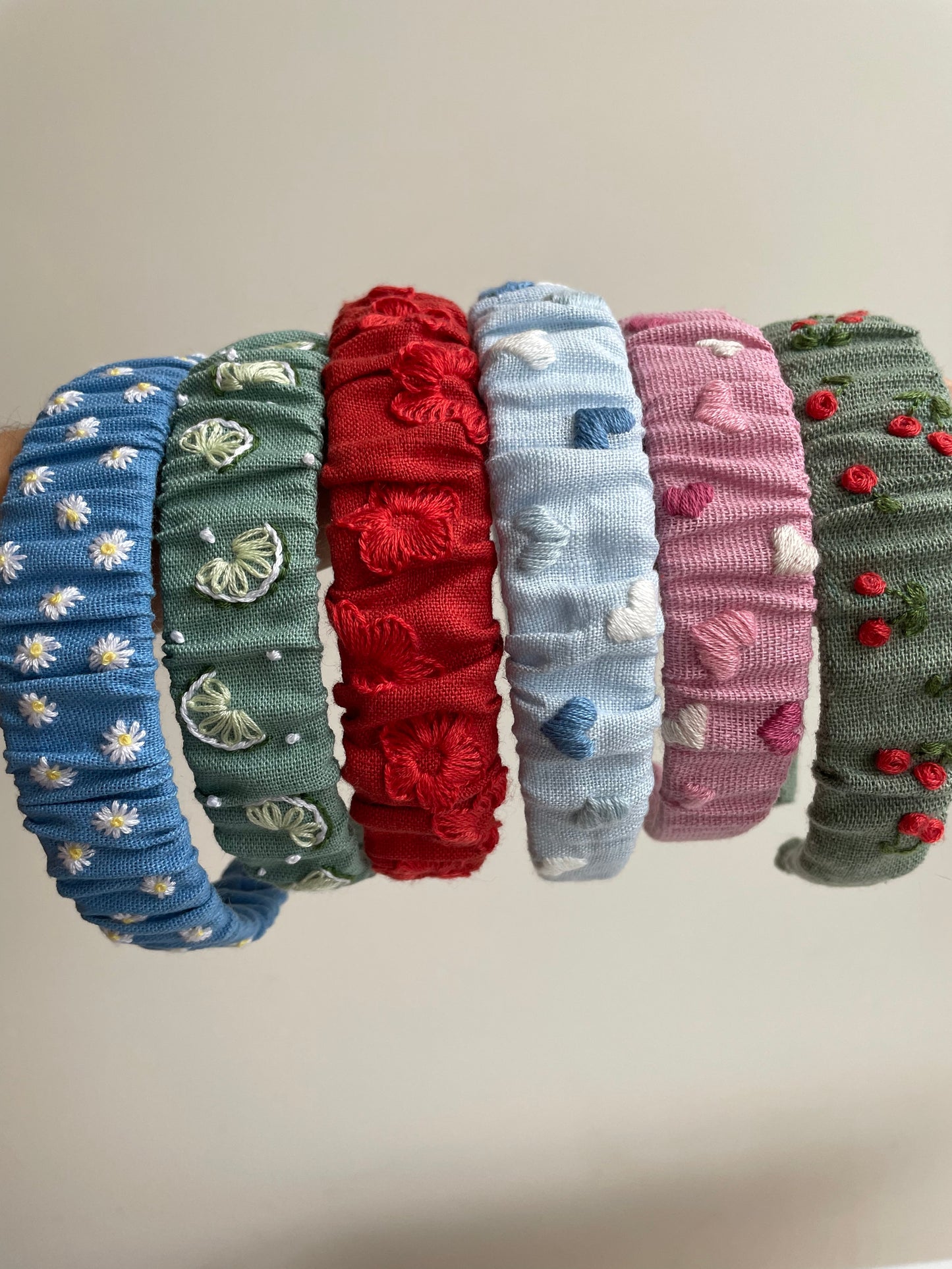 Blue Linen Embroidered Headband for Girls – Floral Hair Accessory 🚚 Free Shipping