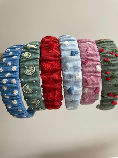 Green Linen Embroidered Cherry Headband for Girls – Floral Hair Accessory 🚚 Free Shipping from Ukraine🇺🇦
