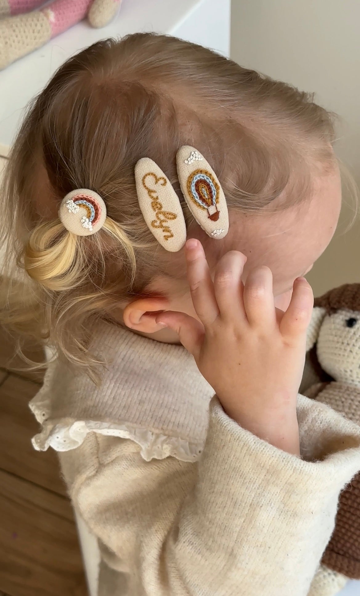 4-Piece Girl Hair Set – Personalized Clip & Hot Air Balloon Embroidered Set | 2 Clips + 2 Hair Ties 🚚 Free shipping