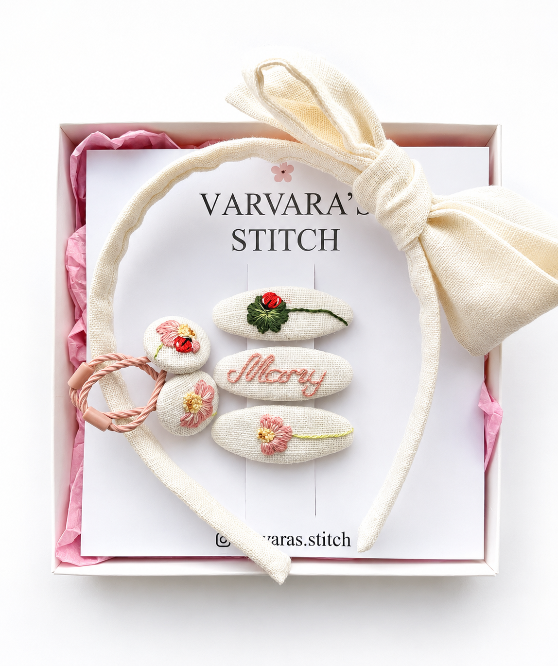 Personalized Embroidered Hair Clips Set– Name & Floral Design | Handmade Linen Clips for Girls 🎁    🚚 Free Shipping from Ukraine🇺🇦
