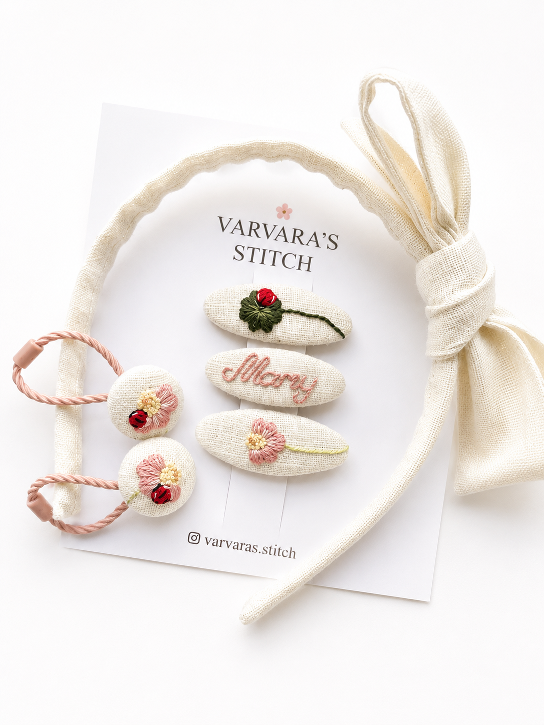 Personalized Embroidered Hair Clips Set– Name & Floral Design | Handmade Linen Clips for Girls 🎁    🚚 Free Shipping from Ukraine🇺🇦