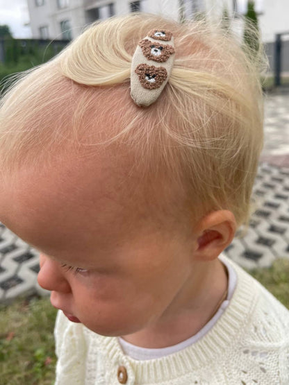 Embroidered Animal Hair Clips & Ties Set: Teddy Bear | Toddler Girl Accessories 🚚 Free Shipping from Ukraine🇺🇦
