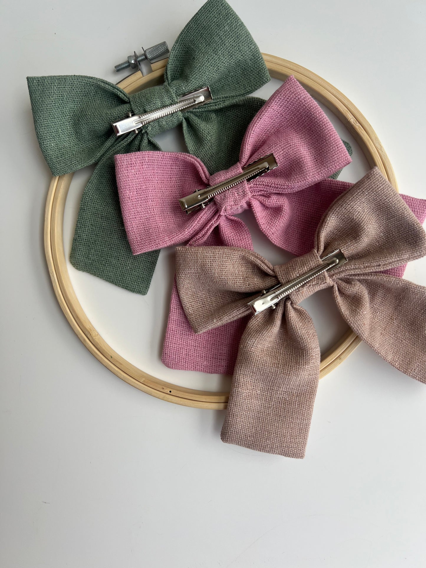 Hand Embroidered Linen Hair Bow - Cupcake, Mushroom, Lemon Designs 🚚 Free Shipping