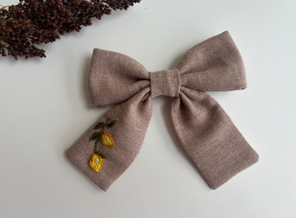 Hand Embroidered Linen Hair Bow - Cupcake, Mushroom, Lemon Designs 🚚 Free Shipping from Ukraine🇺🇦