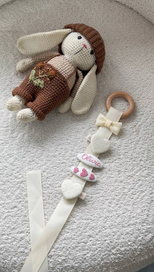 Personalized Baby Hair Clips Gift Set with Hanging Organizer, Wool Heart Clips & Embroidered Name Hair Clips, Pink Newborn Gift 🚚 Free Shipping