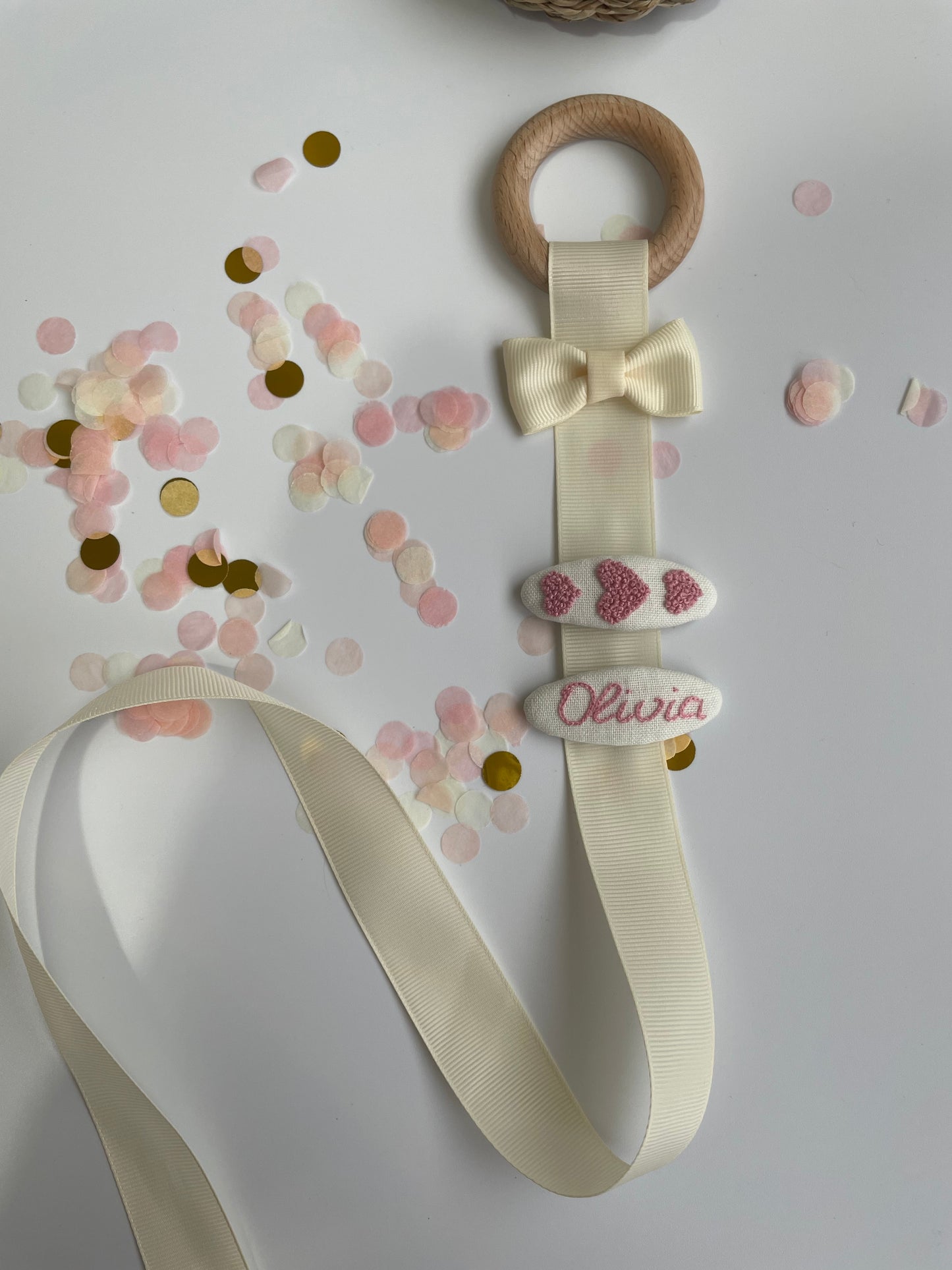 Personalized Baby Hair Clips Gift Set with Hanging Organizer, Wool Heart Clips & Embroidered Name Hair Clips, Pink Newborn Gift 🚚 Free Shipping