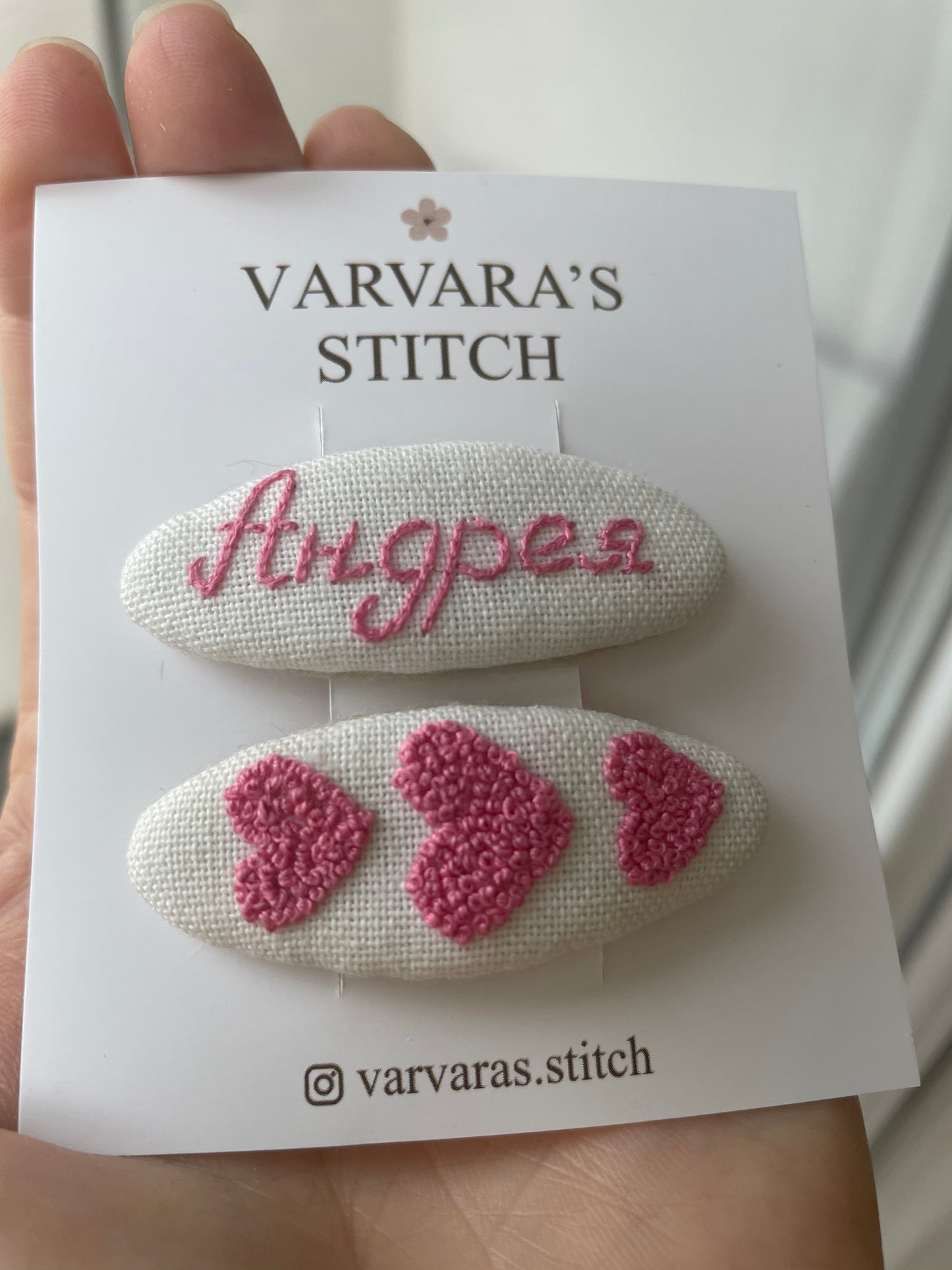 Personalized Embroidered Hair Accessories Set , Linen Hair Clips & Ties with Name, Baby Girl Gift 🚚 Free Shipping