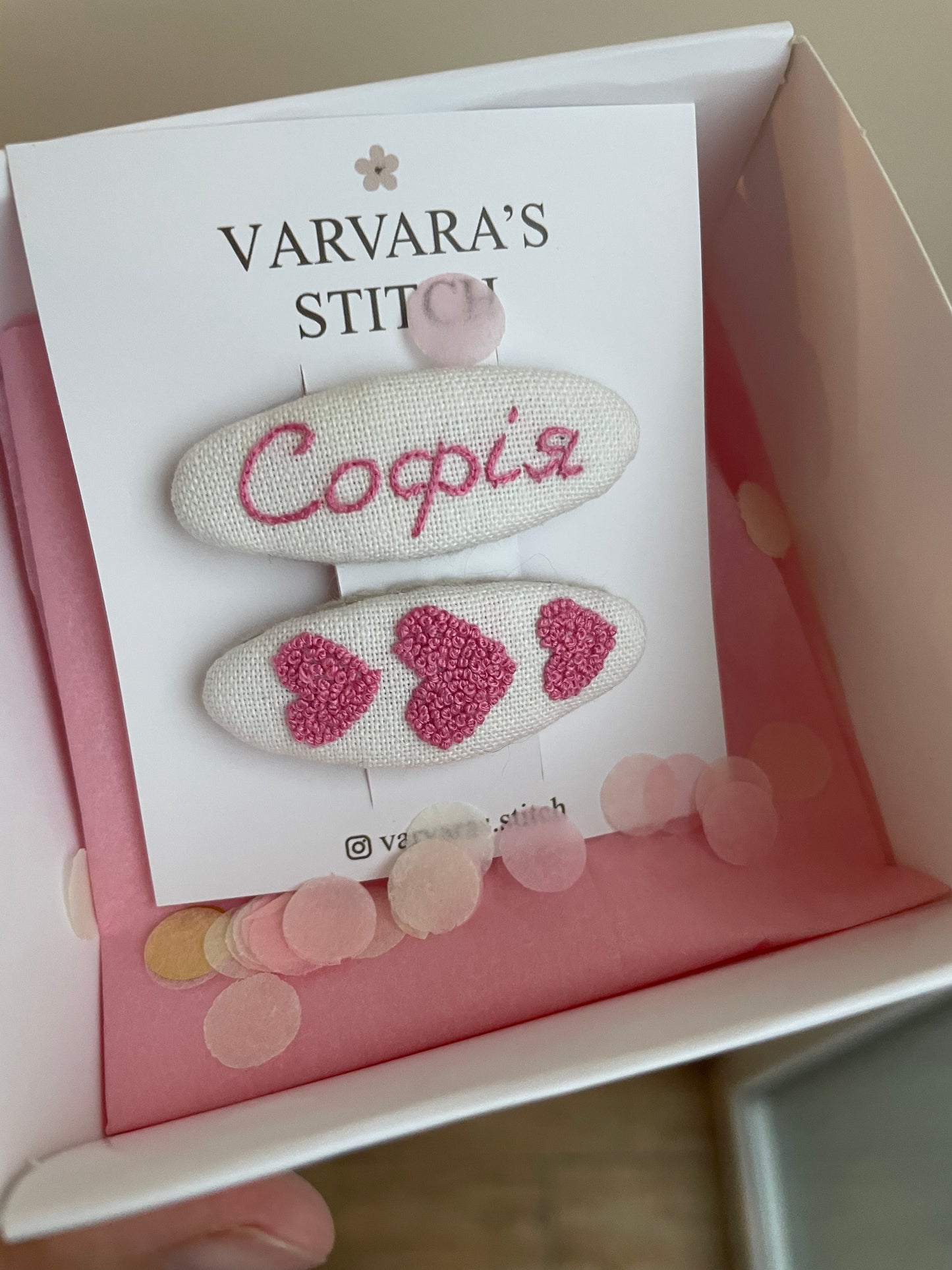 Personalized Embroidered Hair Accessories Set , Linen Hair Clips & Ties with Name, Baby Girl Gift 🚚 Free Shipping