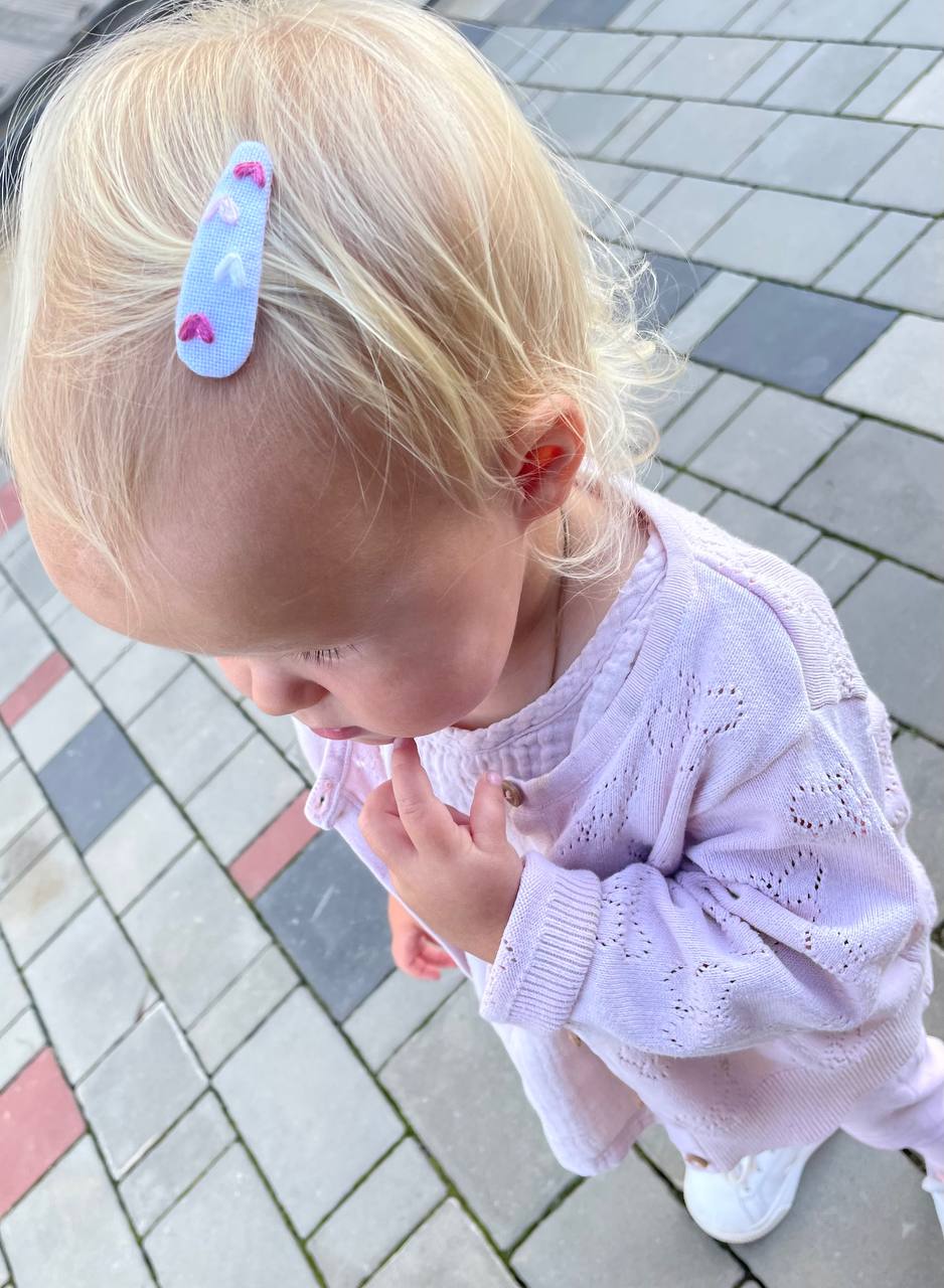 Heart Embroidered Linen Hair Clip Set: White Toddler Hair Accessories 🚚 Free Shipping