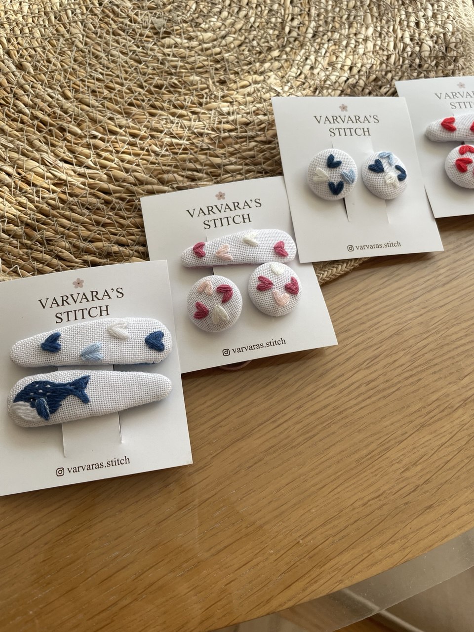 Heart Embroidered Linen Hair Clip Set: White Toddler Hair Accessories 🚚 Free Shipping