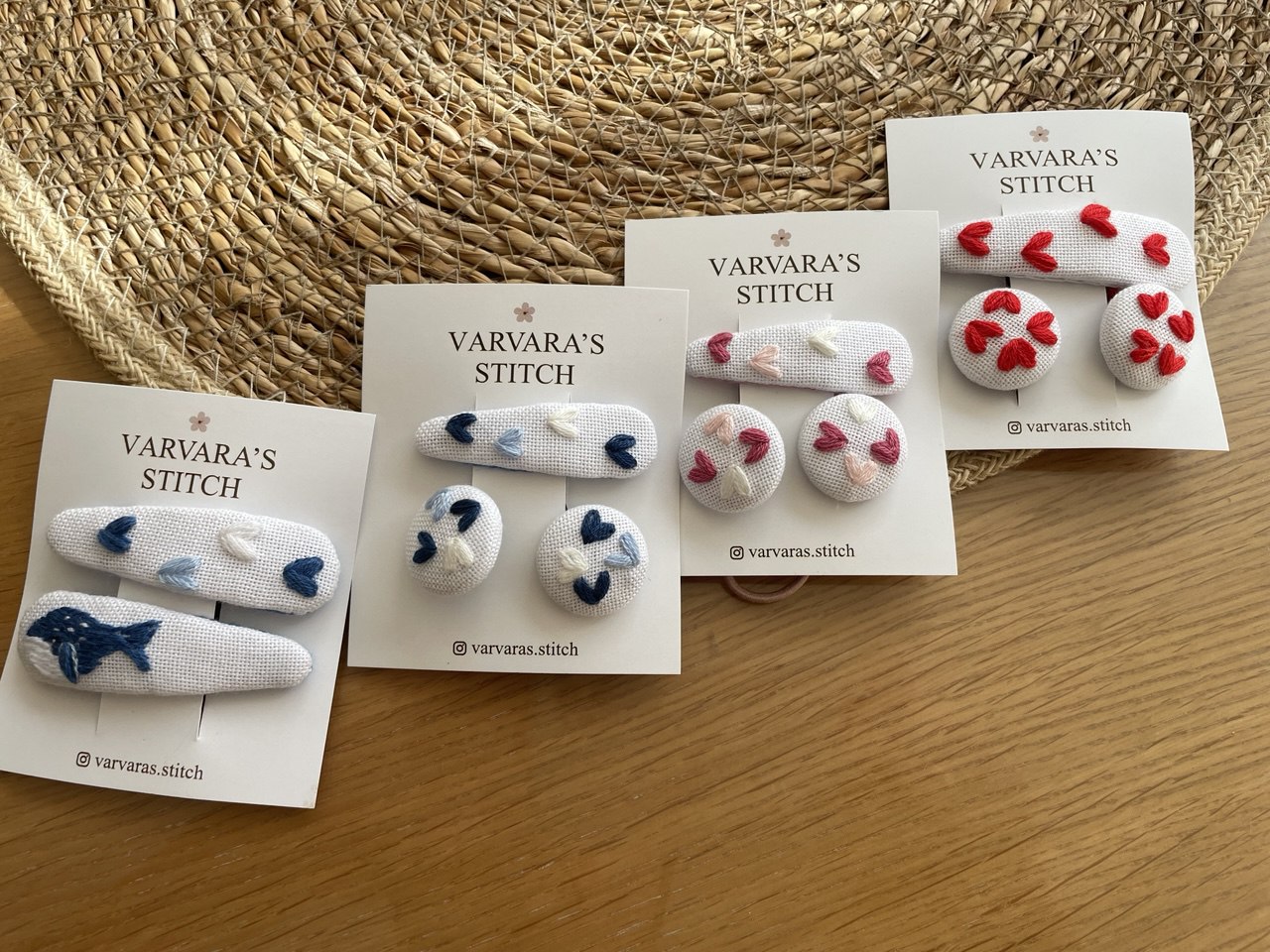 Heart Embroidered Linen Hair Clip Set: White Toddler Hair Accessories 🚚 Free Shipping