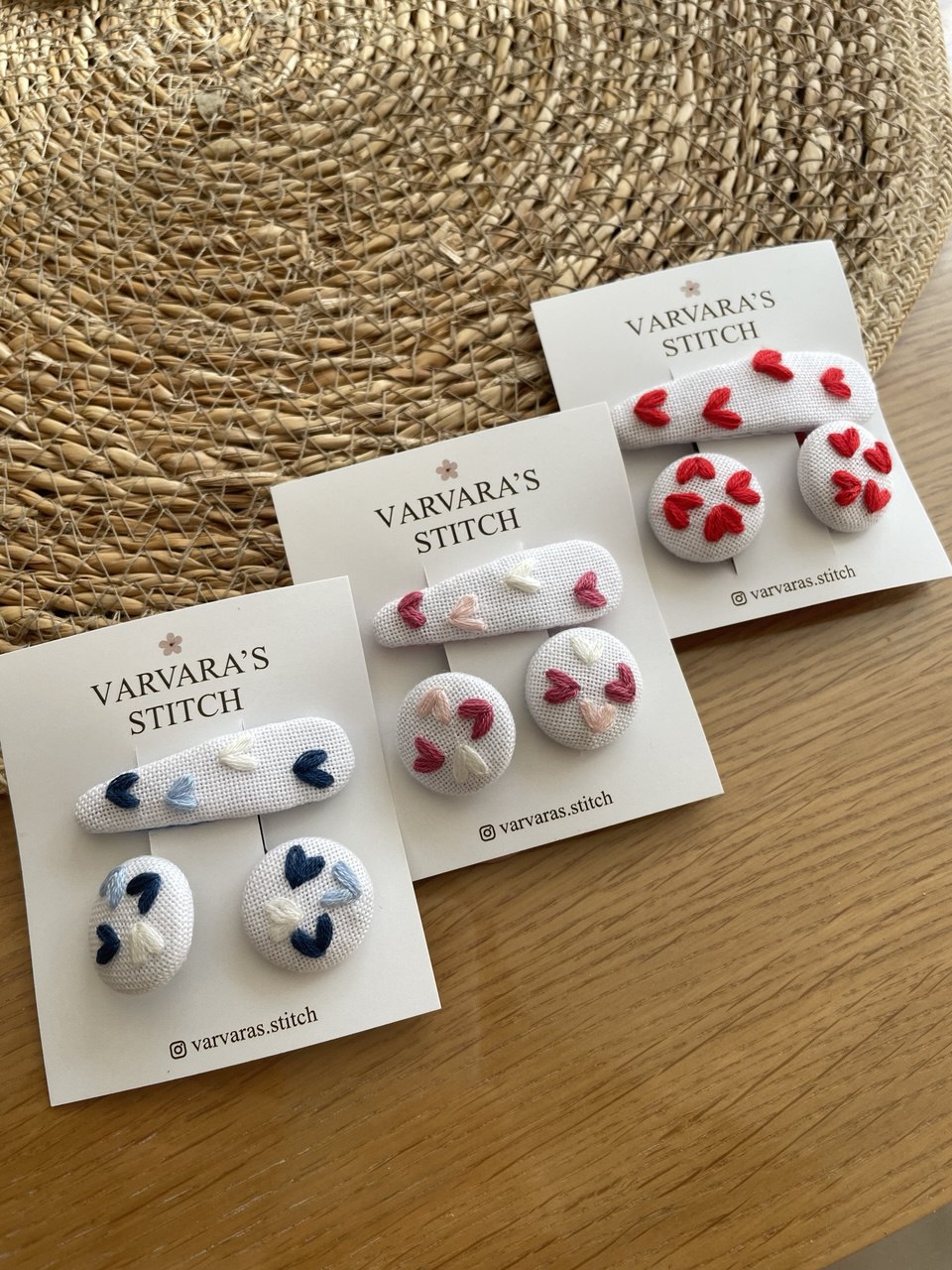 Heart Embroidered Linen Hair Clip Set: White Toddler Hair Accessories 🚚 Free Shipping