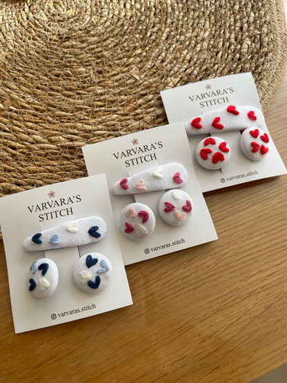 Heart Embroidered Linen Hair Clip Set: White Toddler Hair Accessories 🚚 Free Shipping