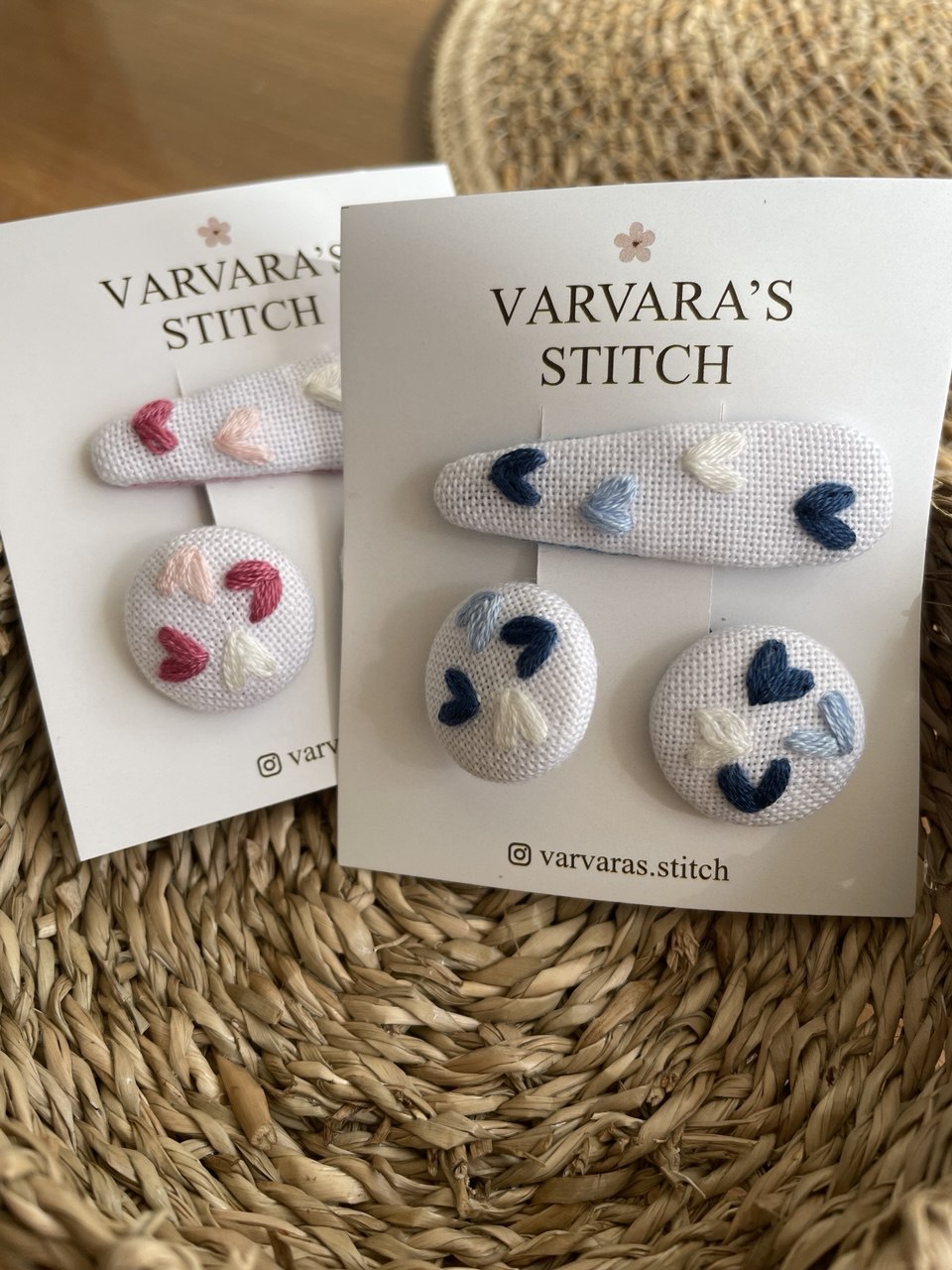 Heart Embroidered Linen Hair Clip Set: White Toddler Hair Accessories 🚚 Free Shipping