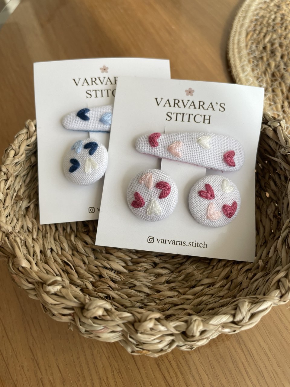 Heart Embroidered Linen Hair Clip Set: White Toddler Hair Accessories 🚚 Free Shipping