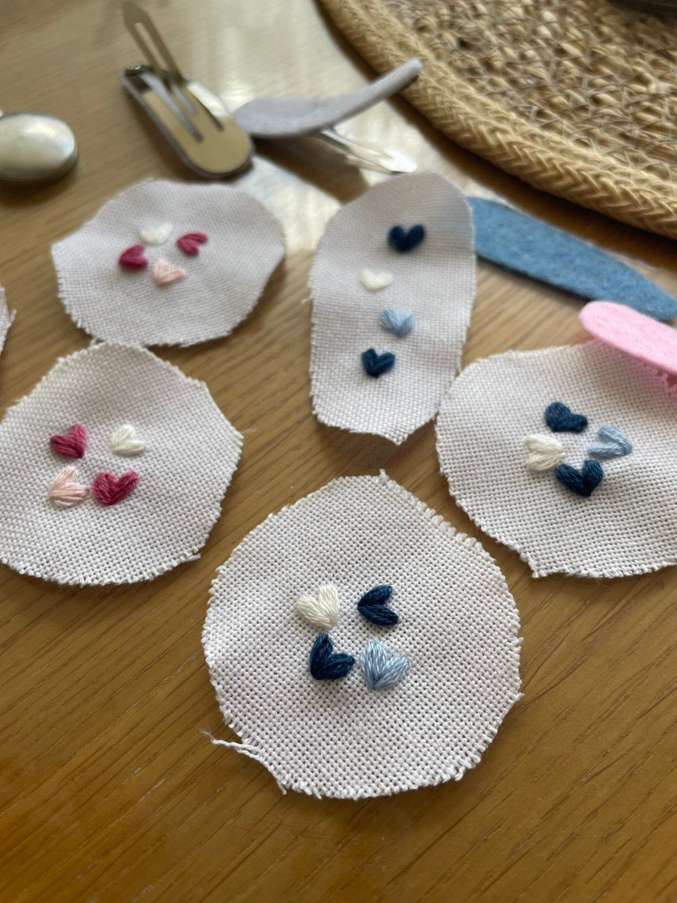 Heart Embroidered Linen Hair Clip Set: White Toddler Hair Accessories 🚚 Free Shipping