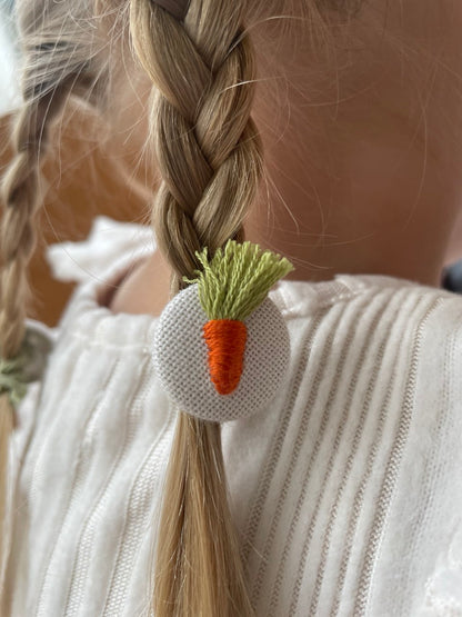 Embroidered Carrot Green Hair Accessories Set - Handmade Bow, Clip And Hair Ties 🚚 Free Shipping from Ukraine🇺🇦
