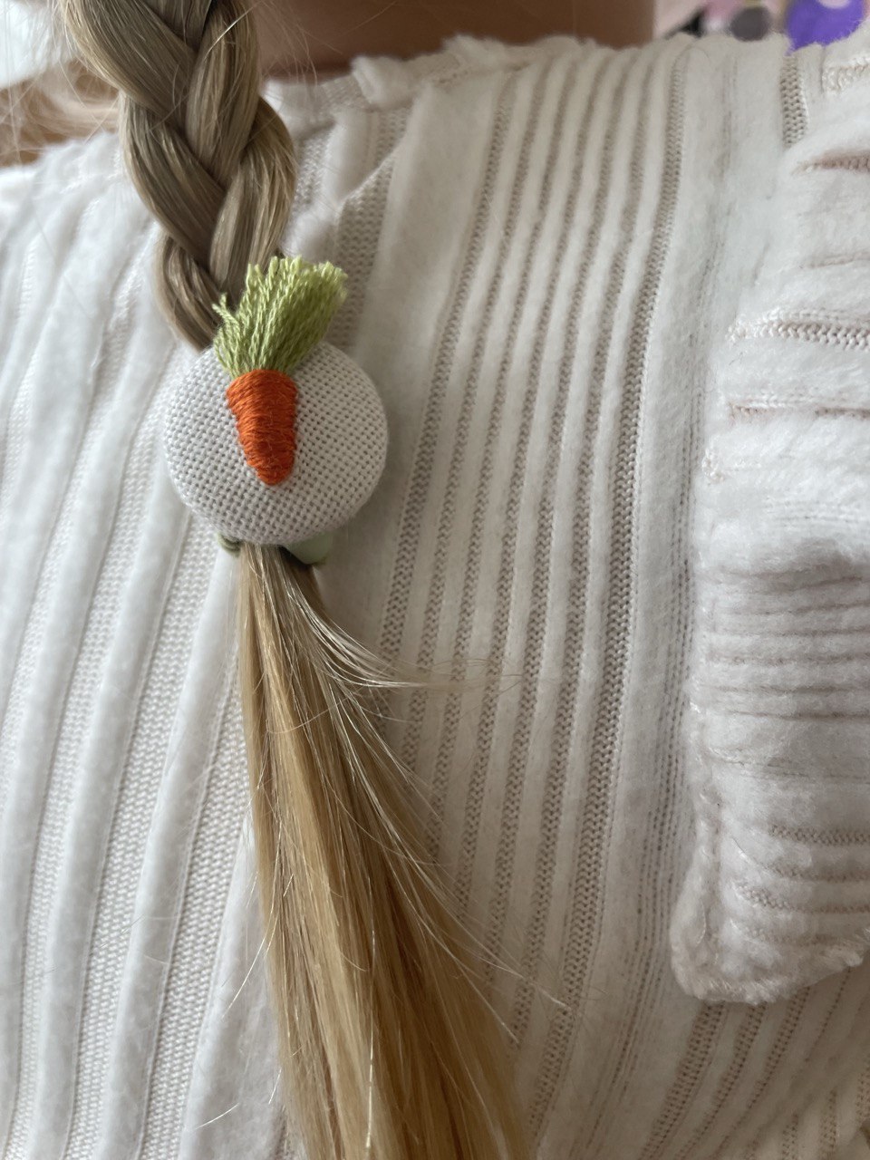 Embroidered Carrot Green Hair Accessories Set - Handmade Bow, Clip And Hair Ties 🚚 Free Shipping