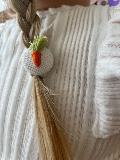 Embroidered Carrot Green Hair Accessories Set - Handmade Bow, Clip And Hair Ties 🚚 Free Shipping from Ukraine🇺🇦