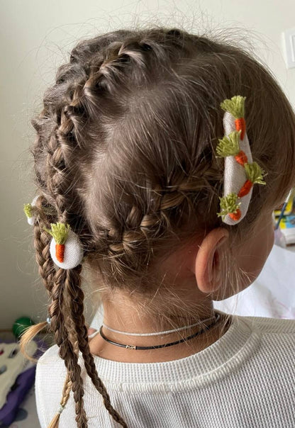 Embroidered Carrot Green Hair Accessories Set - Handmade Bow, Clip And Hair Ties 🚚 Free Shipping from Ukraine🇺🇦
