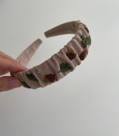 Embroidered Linen Autumn Baby Hair Accessories Set: Acorn Hair Ties, Clip, Bow & Headband 🚚 Free Shipping from Ukraine🇺🇦