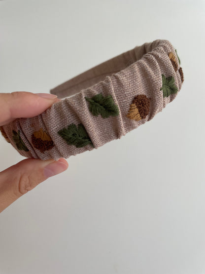 Embroidered Linen Autumn Baby Hair Accessories Set: Acorn Hair Ties, Clip, Bow & Headband 🚚 Free Shipping from Ukraine🇺🇦