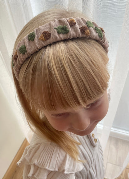 Embroidered Linen Autumn Baby Hair Accessories Set: Acorn Hair Ties, Clip, Bow & Headband 🚚 Free Shipping from Ukraine🇺🇦