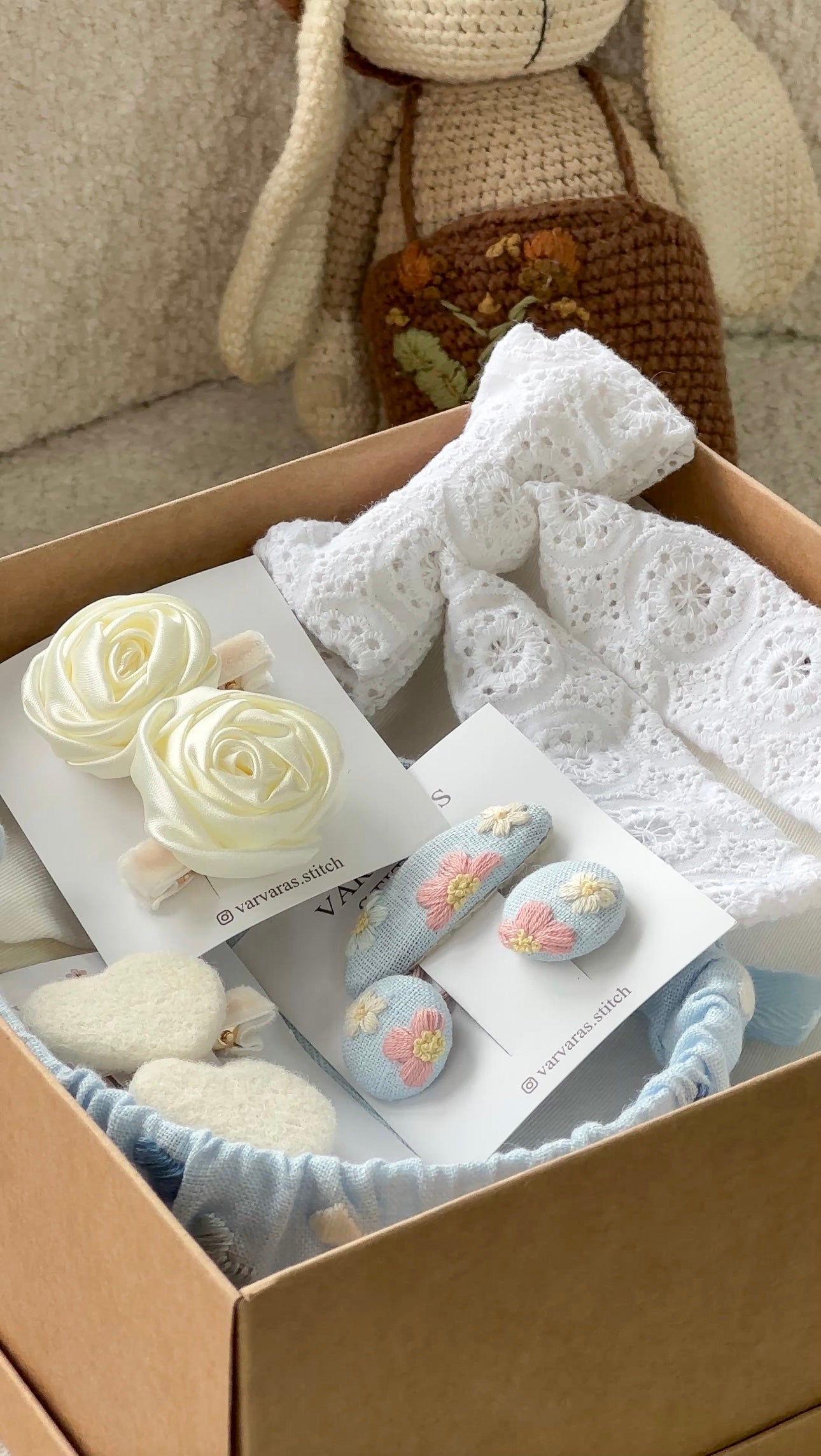 Personalized Toddler Girl Gift Set BLUE  | handmade hair accessories | newborn gift | baby shower present | headband & clips set 🚚 Free Shipping