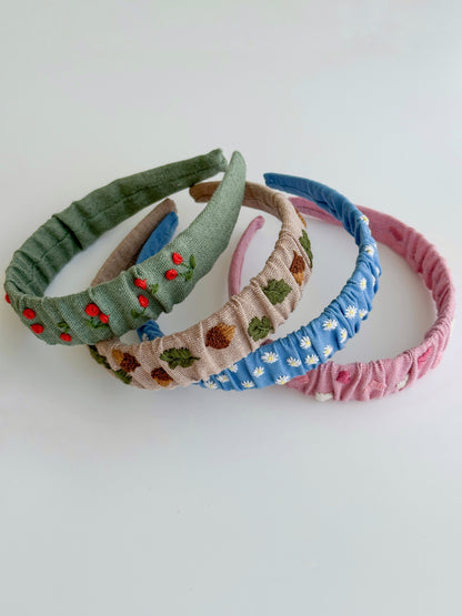 Hand Embroidered Linen Baby Headband, Floral Hair Accessory 🚚 Free Shipping