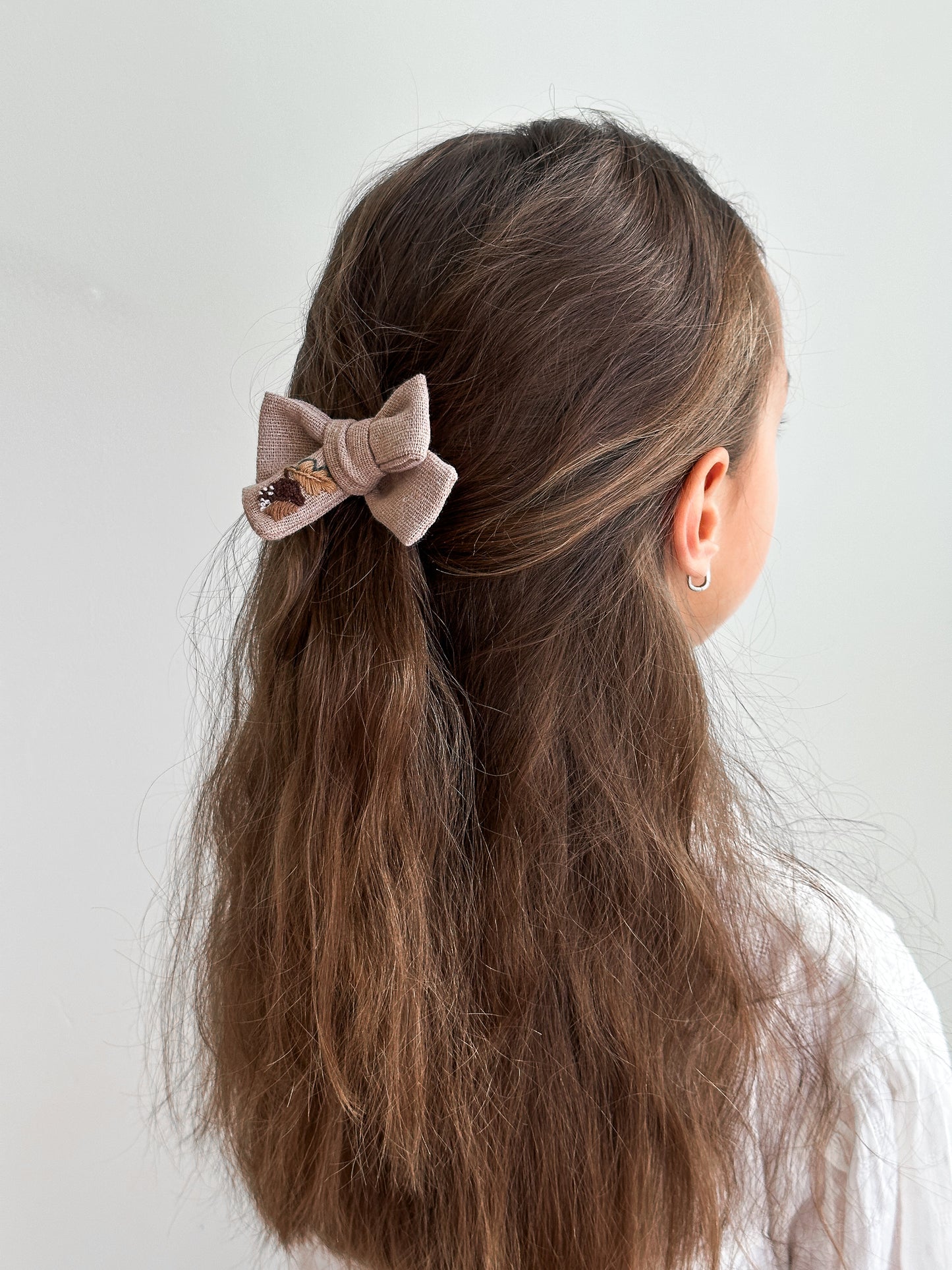 Hand Embroidered Hair Bow, Clip and Elastics: Chery, Daisy, Fly and Acorn Design 🚚 Free Shipping