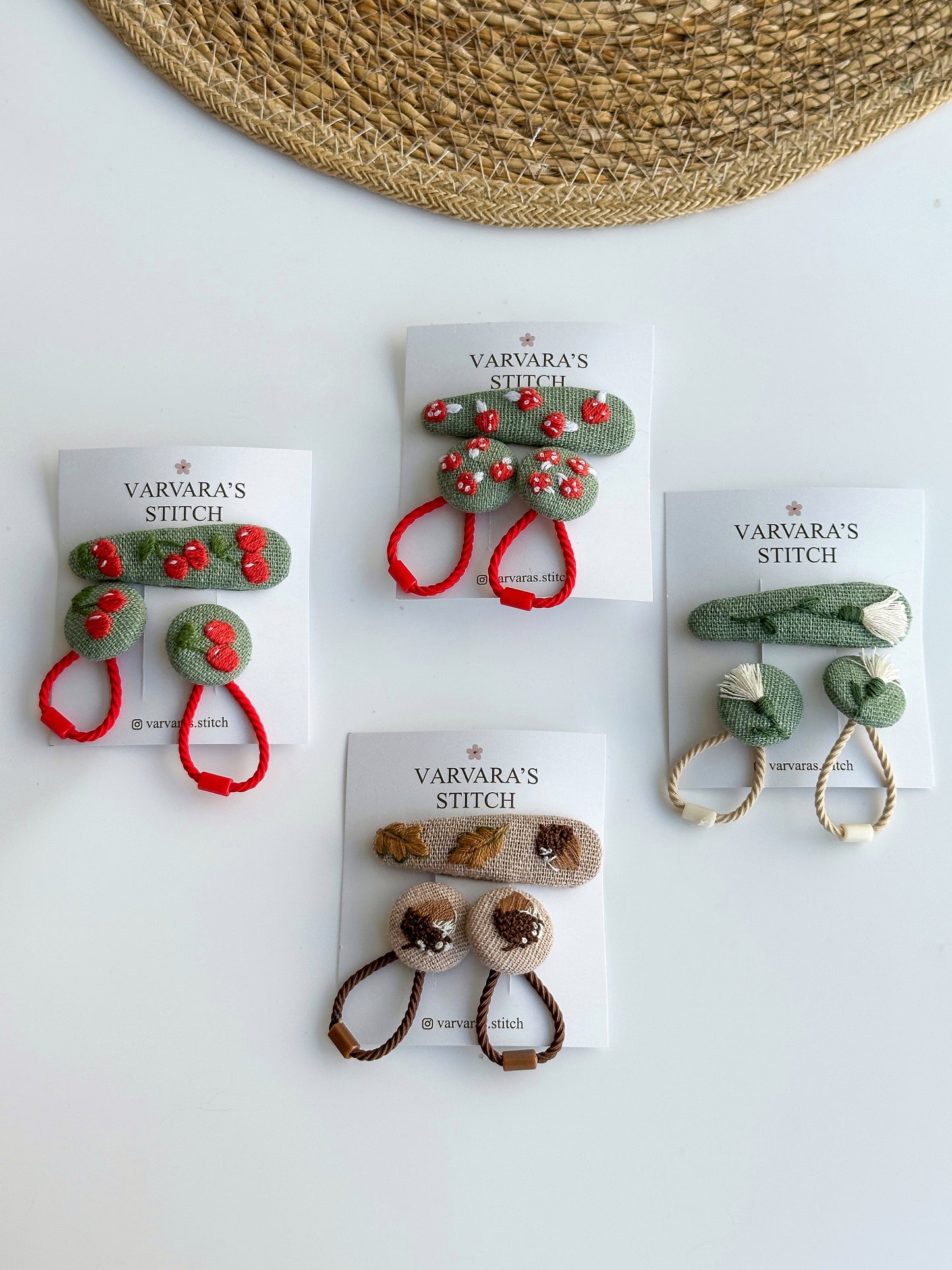 🇺🇸 Handmade Embroidered Linen Hair Clip & Ties Set – Baby Girl Accessories | Ships from USA 🚚 Free Shipping