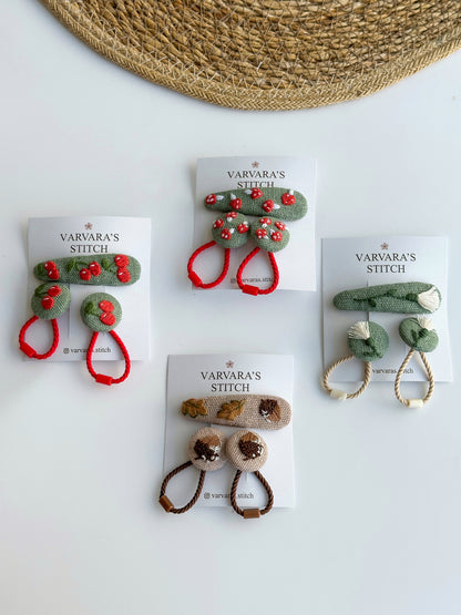 Handmade Embroidered Linen Hair Clip and Ties Set – Baby Girl Accessories 🚚 Free Shipping from Ukraine🇺🇦