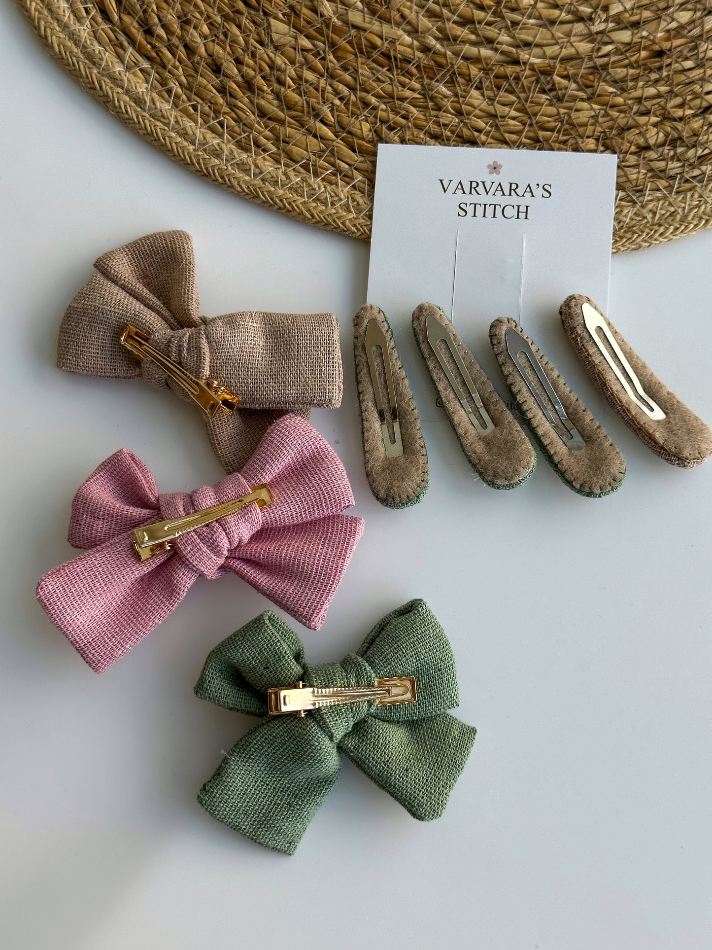 Hand Embroidered Hair Bow, Clip and Elastics: Chery, Daisy, Fly and Acorn Design 🚚 Free Shipping