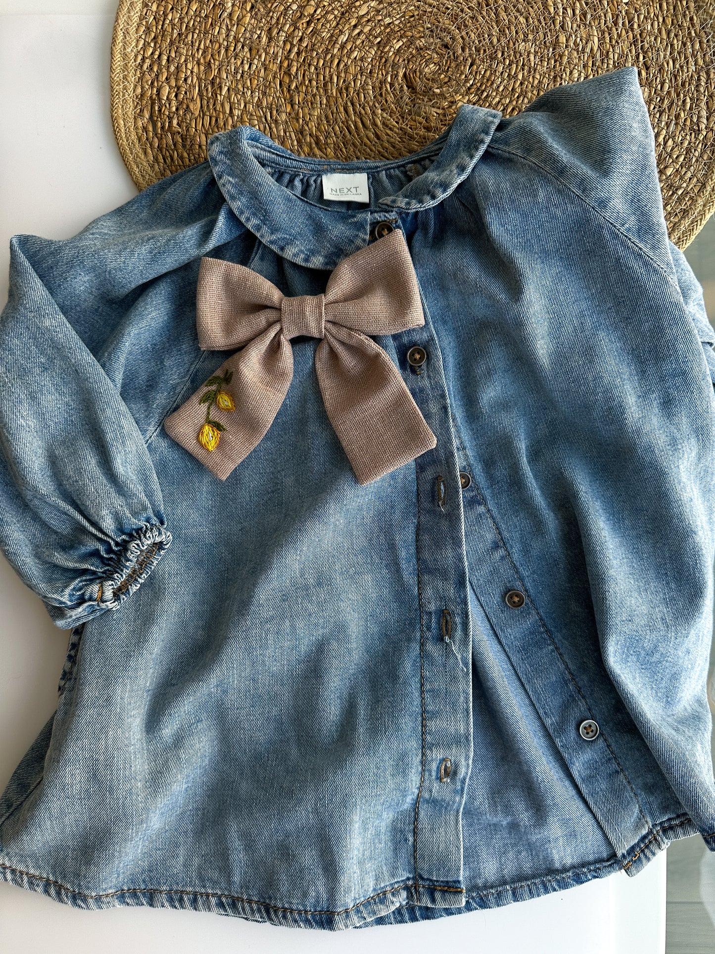 Hand Embroidered Linen Hair Bow - Cupcake, Mushroom, Lemon Designs 🚚 Free Shipping