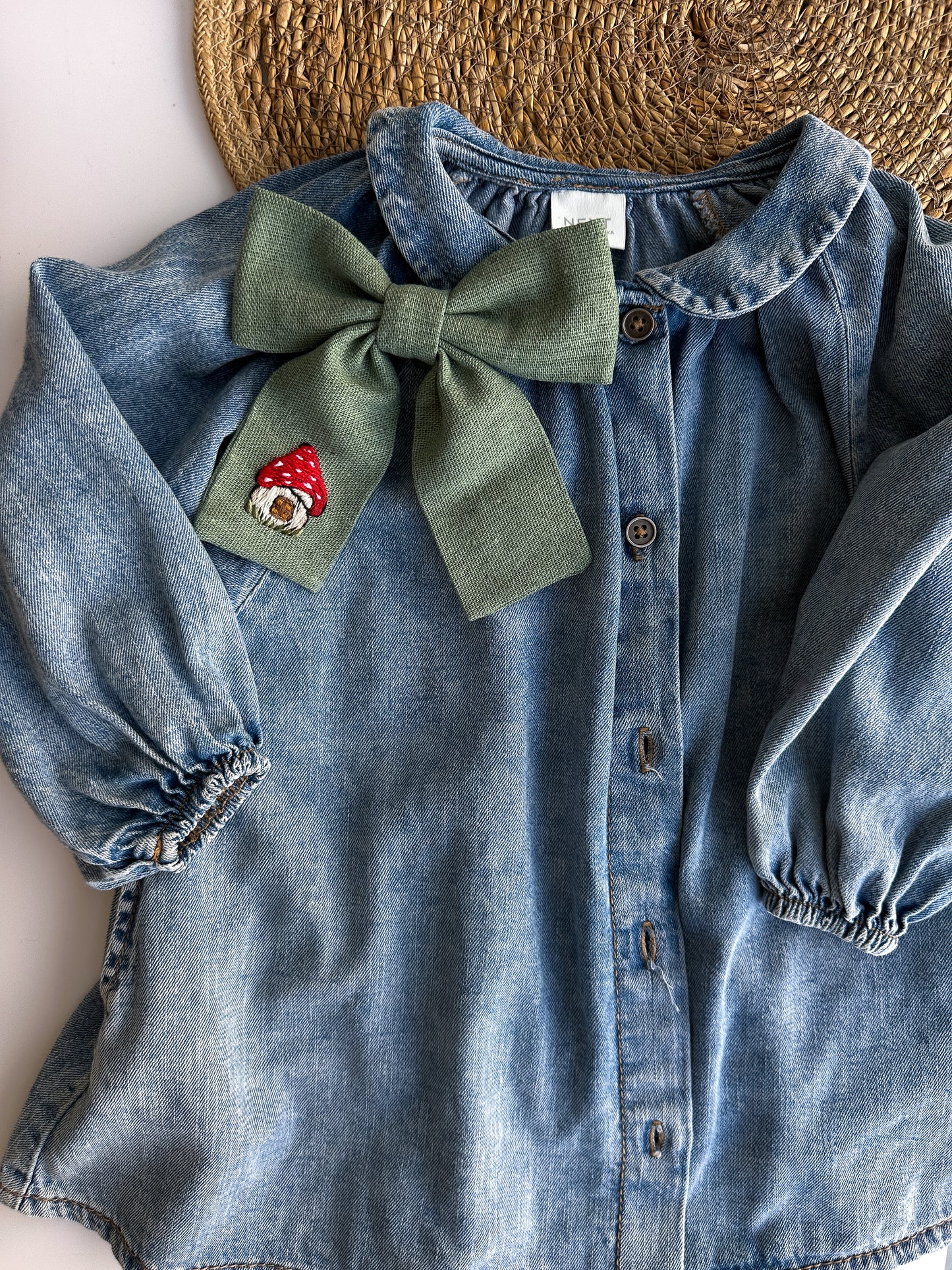 Hand Embroidered Linen Hair Bow - Cupcake, Mushroom, Lemon Designs 🚚 Free Shipping