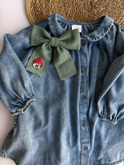 Hand Embroidered Linen Hair Bow - Cupcake, Mushroom, Lemon Designs 🚚 Free Shipping from Ukraine🇺🇦
