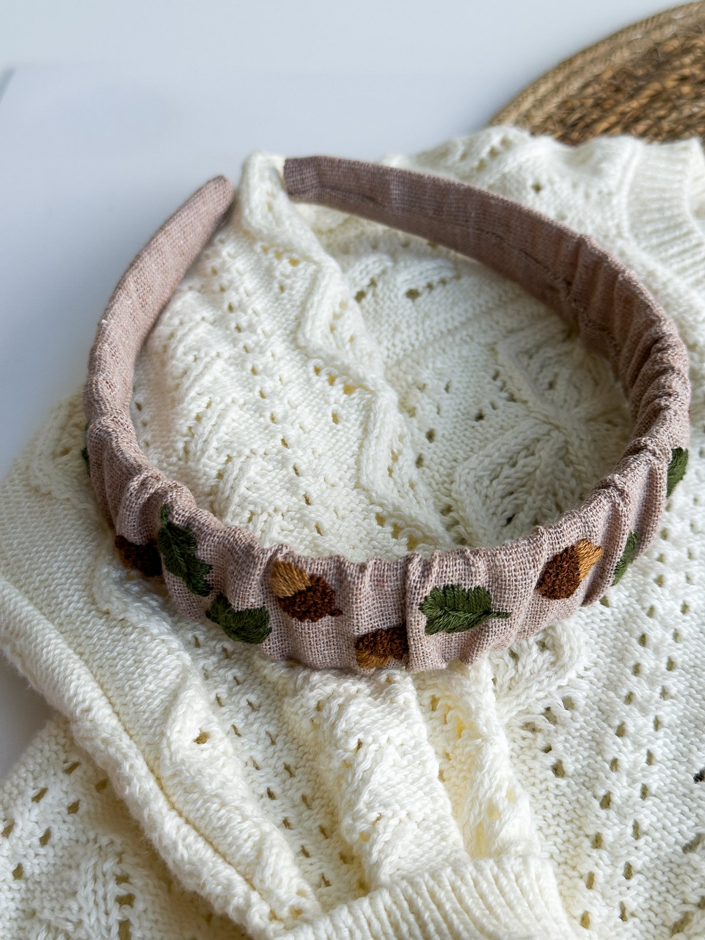 Hand Embroidered Linen Baby Headband, Floral Hair Accessory 🚚 Free Shipping