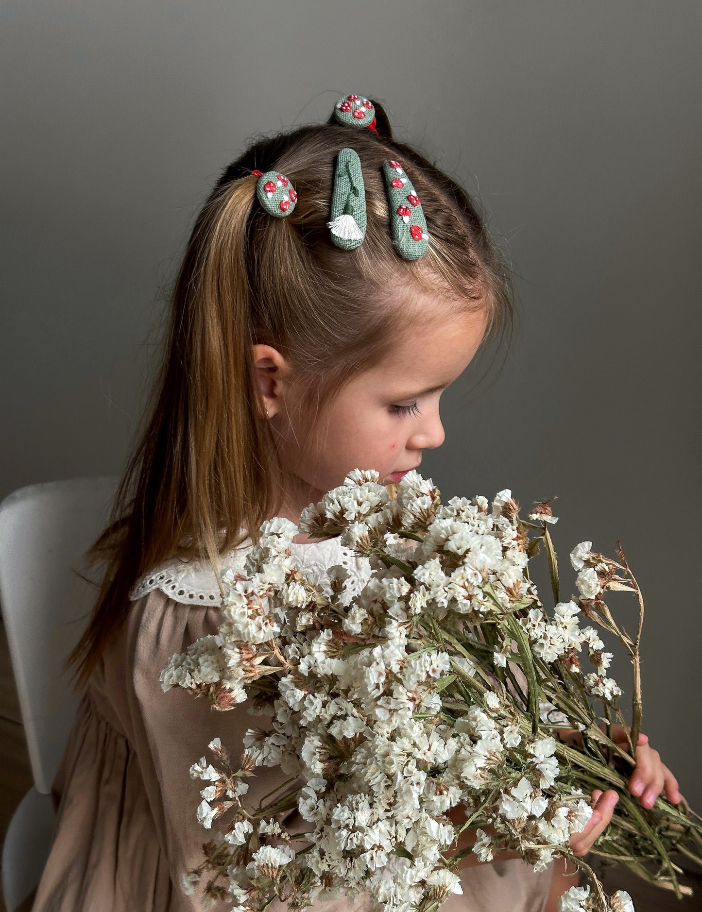 🇺🇸 Handmade Embroidered Linen Hair Clip & Ties Set – Baby Girl Accessories | Ships from USA 🚚 Free Shipping