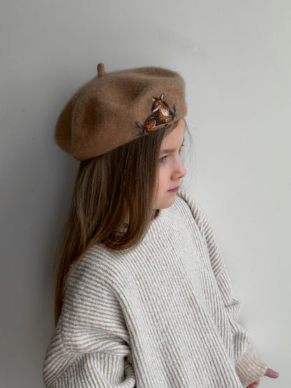 Hand Embroidered Wool Beret for Girls, Beret with Hearts, Roses, Bow 🚚 Free Shipping from Ukraine🇺🇦