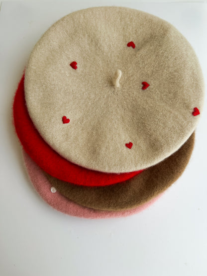 Hand Embroidered Wool Beret for Girls, Beret with Beads Bows 🚚 Free Shipping from Ukraine🇺🇦