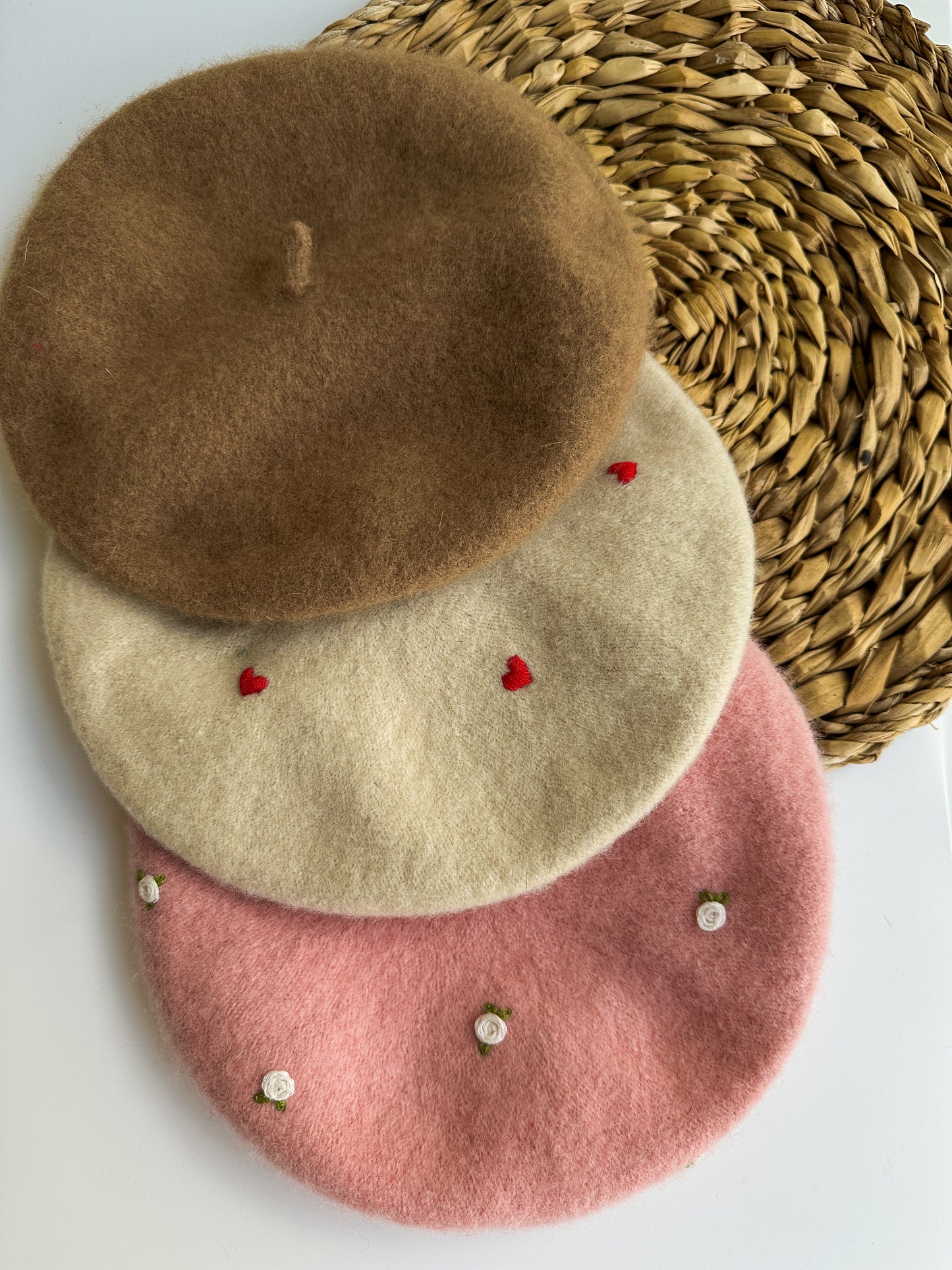 Hand Embroidered Wool Beret for Girls, Beret with Deer 🚚 Free Shipping