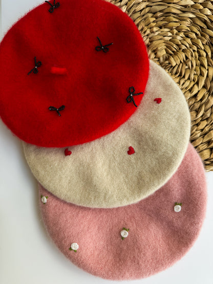 Hand Embroidered Wool Beret for Girls, Beret with Roses 🚚 Free Shipping from Ukraine🇺🇦