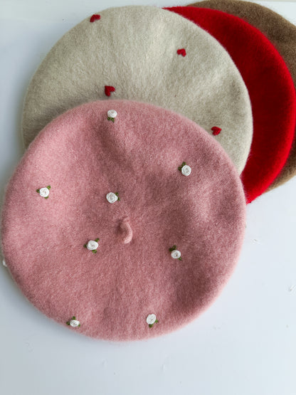 Hand Embroidered Wool Beret for Girls, Beret with Roses 🚚 Free Shipping from Ukraine🇺🇦
