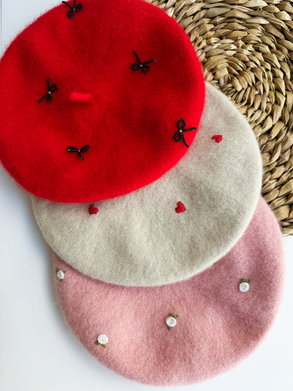 Hand Embroidered Wool Beret for Girls, Beret with Roses 🚚 Free Shipping from Ukraine🇺🇦