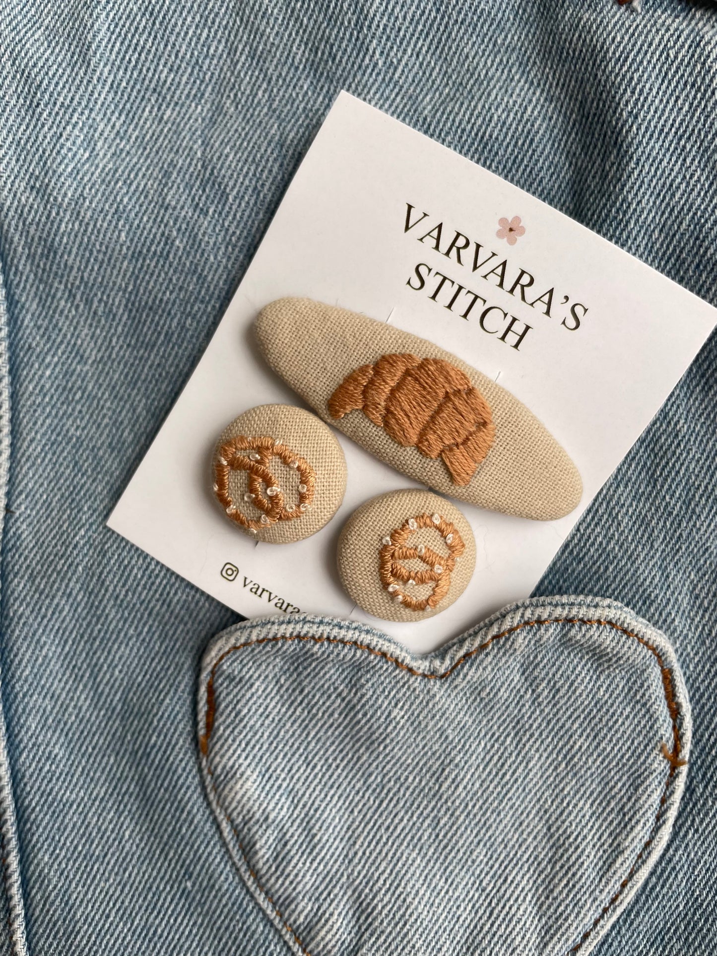 Hand-Embroidered Hair Clips & Ties Sets- Cute Dessert Collection: Linen Accessories for Girls 🚚 Free Shipping