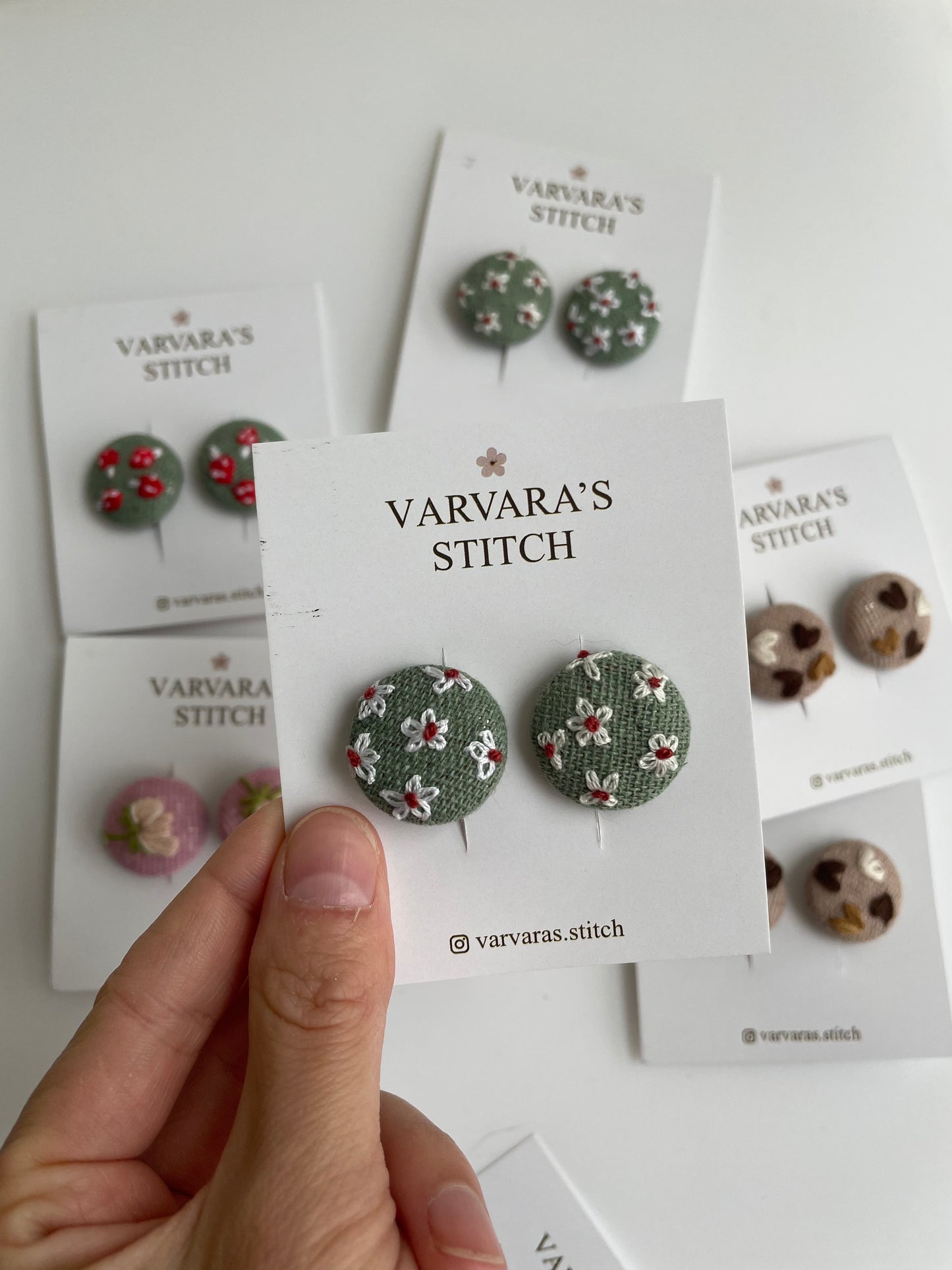 Mini Hair Bows & Elastic Set – Hand Embroidered Mushrooms, Flowers & Hearts 🚚 Free Shipping