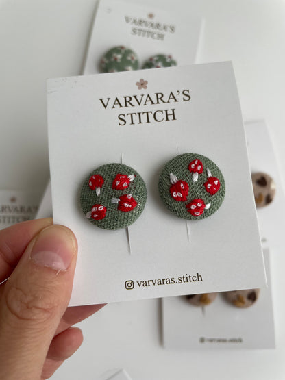 Mini Hair Bows & Elastic Set – Hand Embroidered Mushrooms, Flowers & Hearts 🚚 Free Shipping from Ukraine🇺🇦