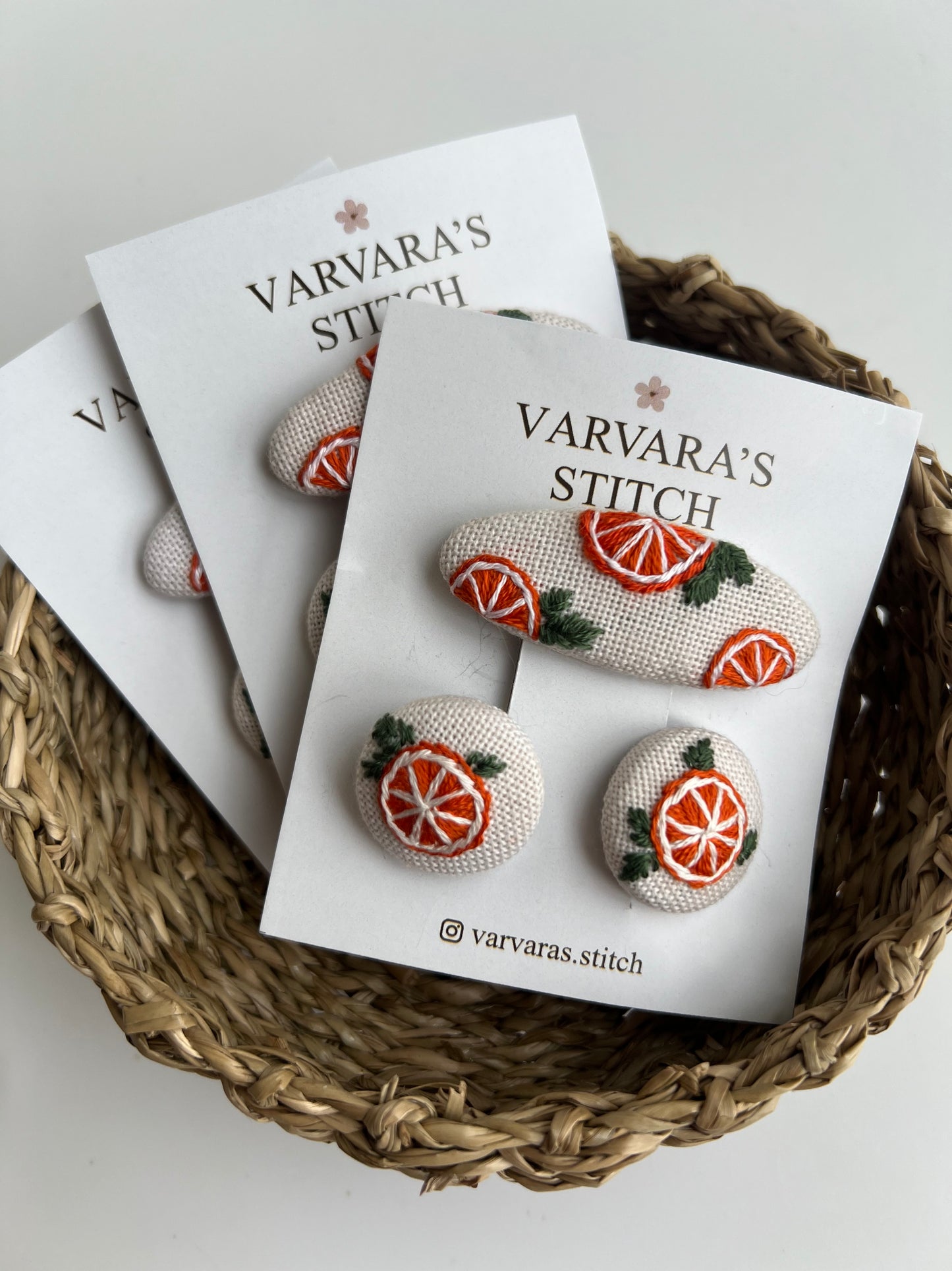 Hand-embroidered Linen Hair Accessories Set, Winter Fruit Design 🚚 Free Shipping