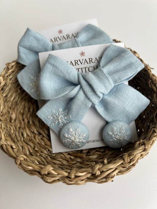 Hand-embroidered Linen Hair Accessories Set, Winter Fruit Design 🚚 Free Shipping